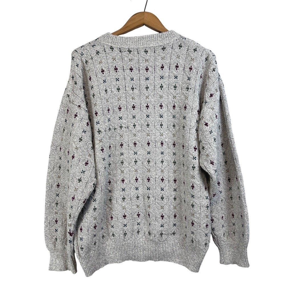 Peconic Bay Traders Mens Large Crewneck Sweater Gray Geometric Pattern Made USA - Picture 3 of 8